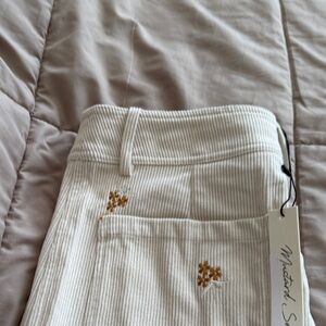 Mustard Seed Ivory Corduroy Trousers with Golden Floral Detail